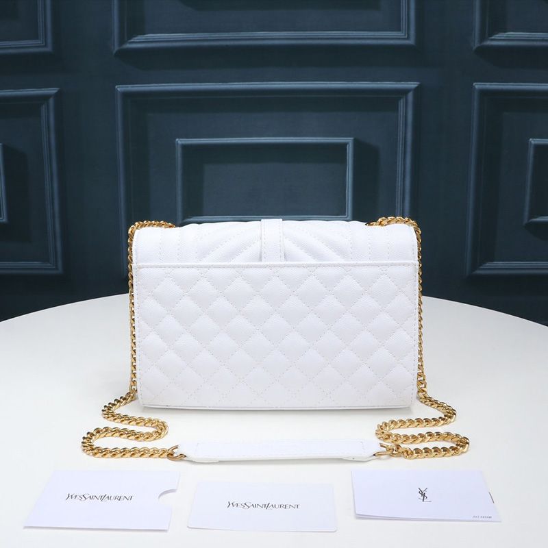 Saint Laurent Small Envelope Chain Bag In Mixed Grained Matelasse Leather White Gold