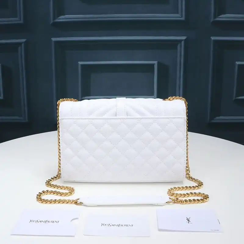 Cheap Saint Laurent Small Envelope Chain Bag In Mixed Grained Matelasse Leather White Gold