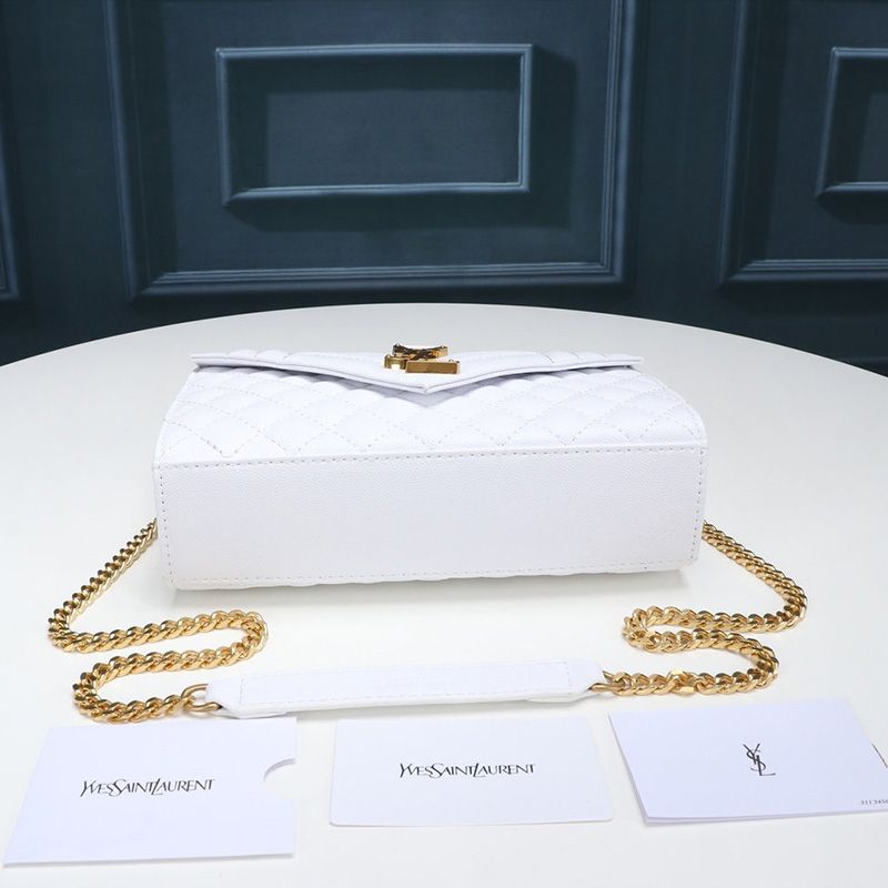 Saint Laurent Small Envelope Chain Bag In Mixed Grained Matelasse Leather White Gold