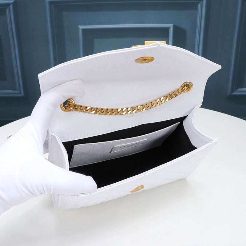 Saint Laurent Small Envelope Chain Bag In Mixed Grained Matelasse Leather White Gold