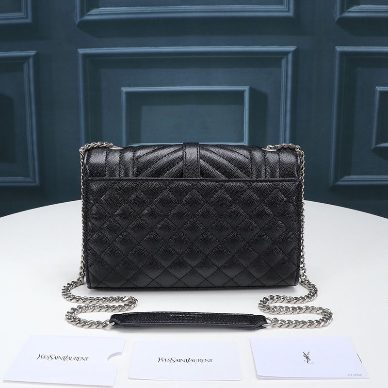 Saint Laurent Small Envelope Chain Bag In Mixed Grained Matelasse Leather Black Silver