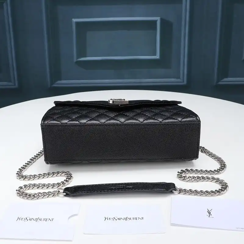 Cheap Saint Laurent Small Envelope Chain Bag In Mixed Grained Matelasse Leather Black Silver