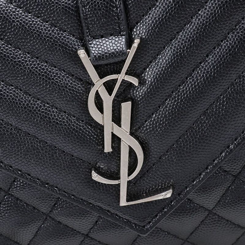 Saint Laurent Small Envelope Chain Bag In Mixed Grained Matelasse Leather Black Silver