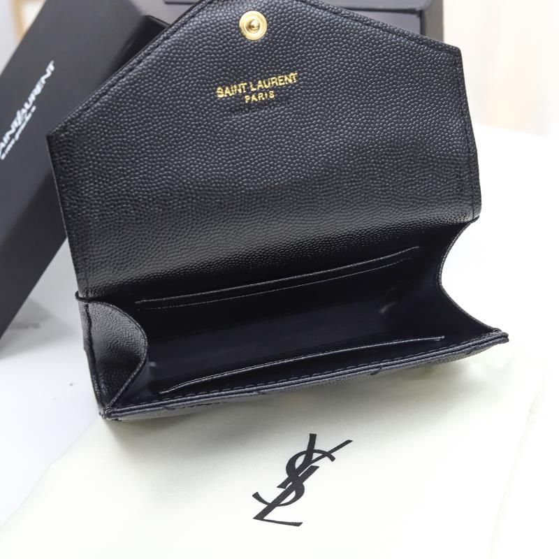 Saint Laurent Small Envelope Flap Wallet In Grained Matelasse Leather Black Gold