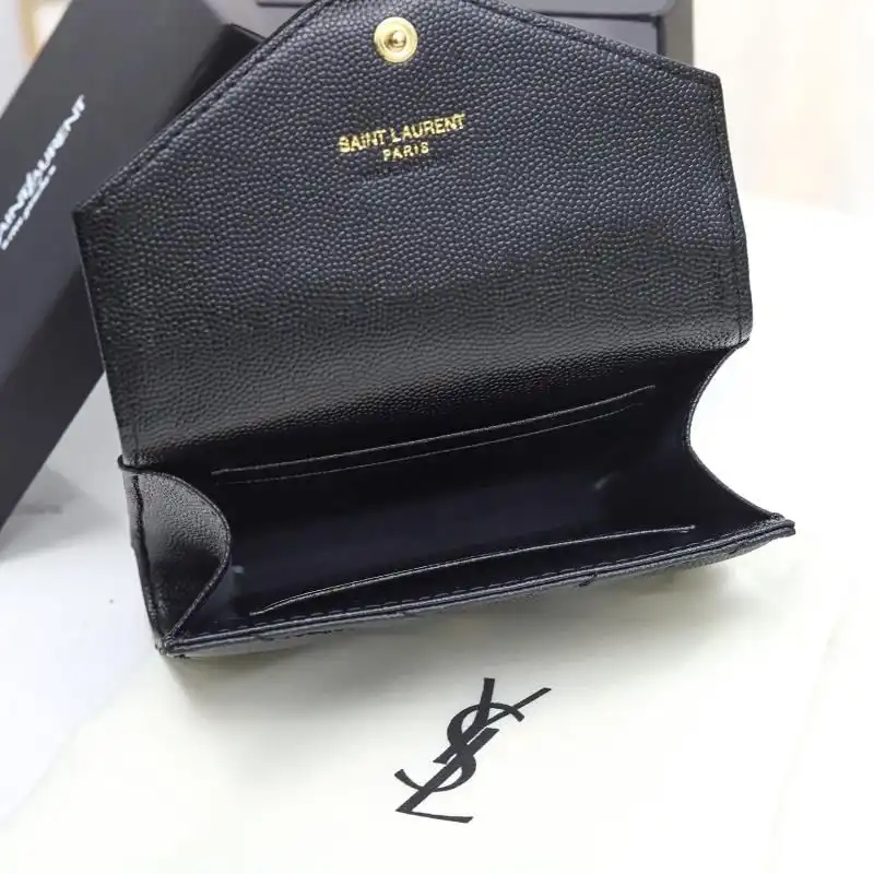 Cheap Saint Laurent Small Envelope Flap Wallet In Grained Matelasse Leather Black Gold