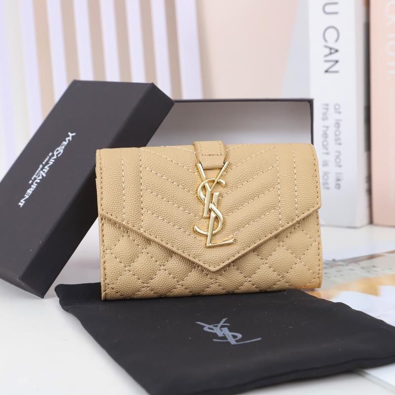 Saint Laurent Small Envelope Flap Wallet In Mixed Grained Matelasse Leather Apricot Gold