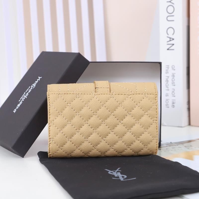 Saint Laurent Small Envelope Flap Wallet In Mixed Grained Matelasse Leather Apricot Gold