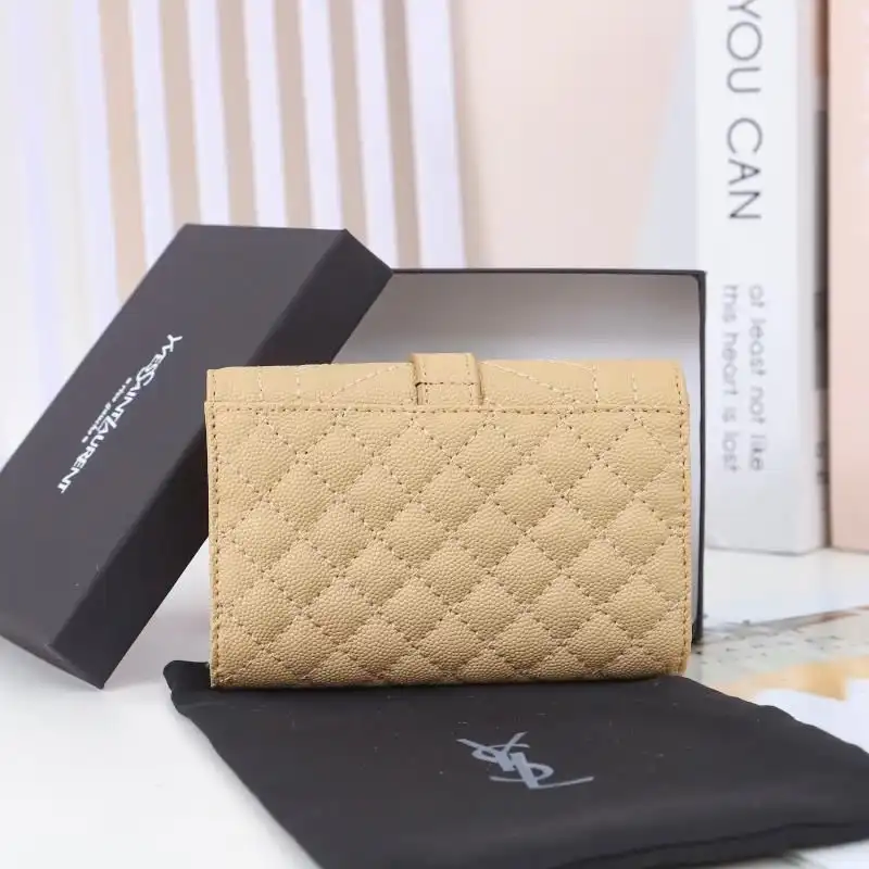 Cheap Saint Laurent Small Envelope Flap Wallet In Mixed Grained Matelasse Leather Apricot Gold