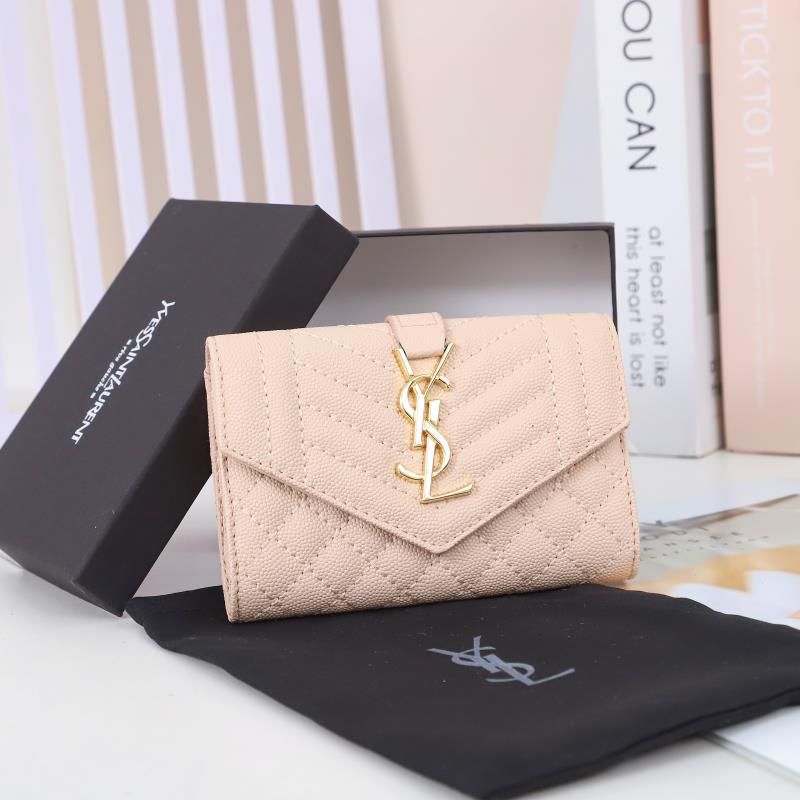 Saint Laurent Small Envelope Flap Wallet In Mixed Grained Matelasse Leather Pink Gold