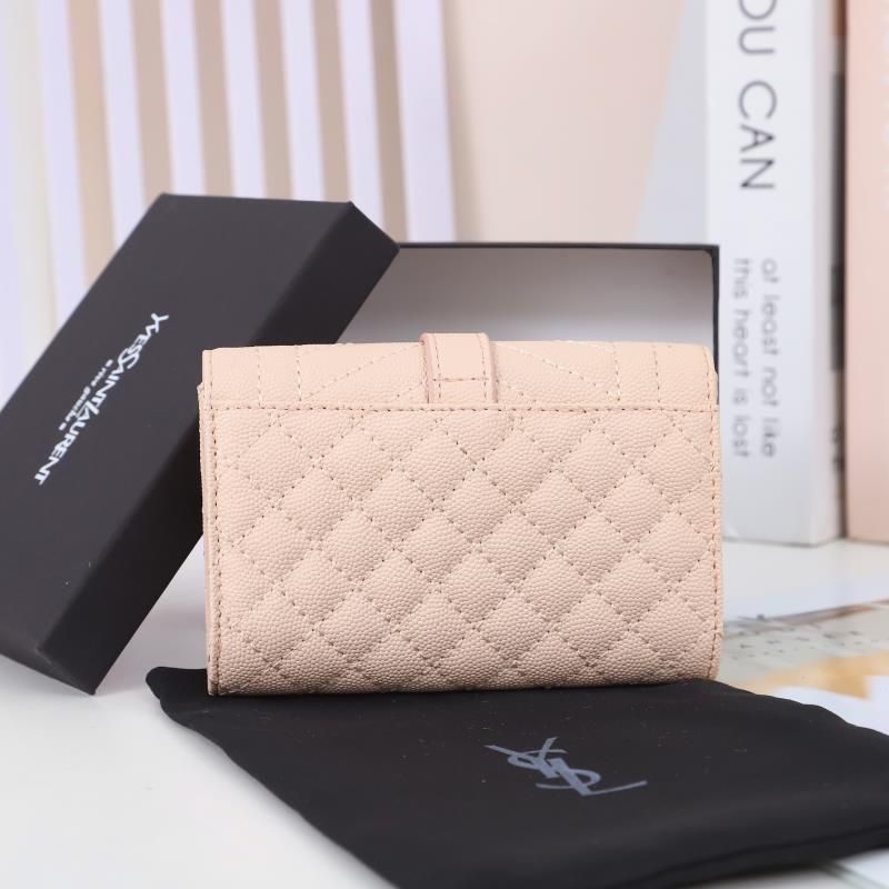 Saint Laurent Small Envelope Flap Wallet In Mixed Grained Matelasse Leather Pink Gold