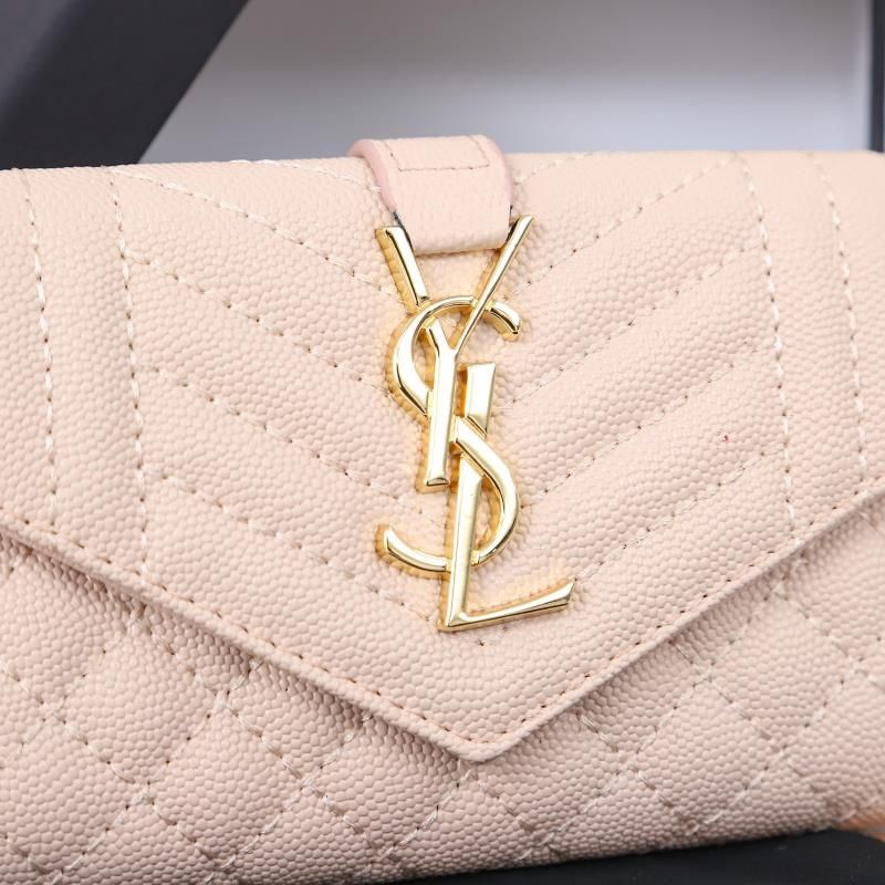 Saint Laurent Small Envelope Flap Wallet In Mixed Grained Matelasse Leather Pink Gold