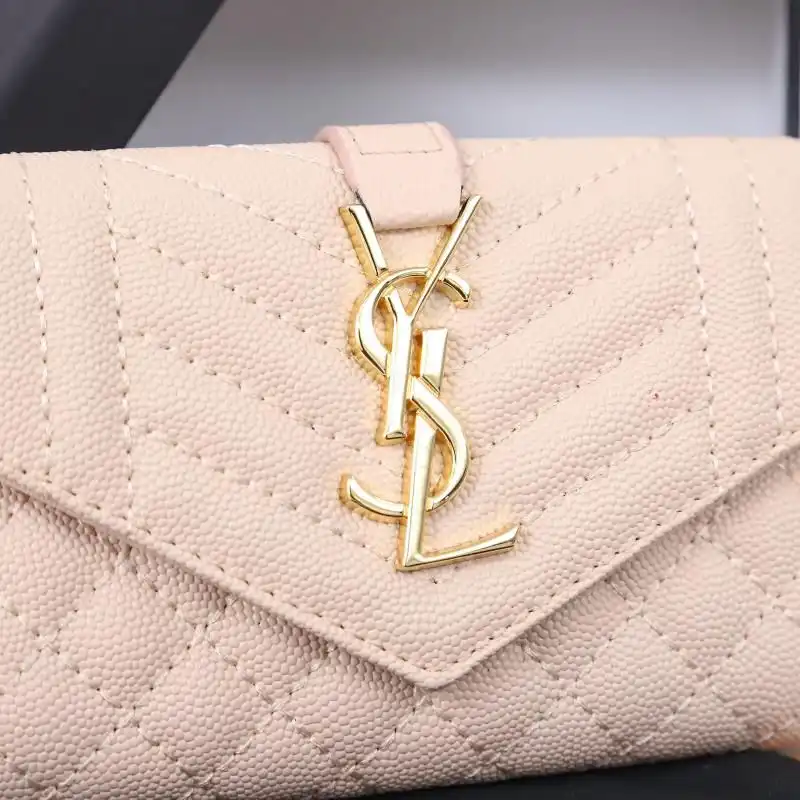 Cheap Saint Laurent Small Envelope Flap Wallet In Mixed Grained Matelasse Leather Pink Gold