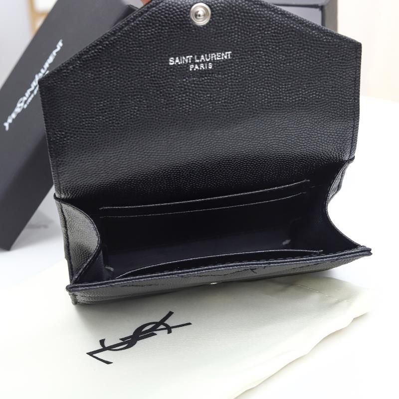 Saint Laurent Small Envelope Flap Wallet In Grained Matelasse Leather Black Silver