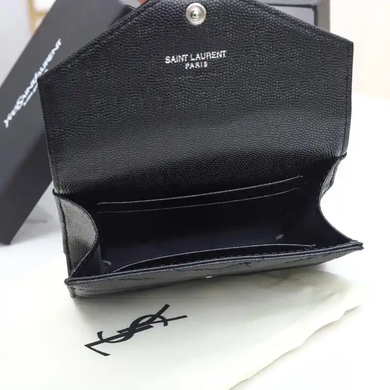 Cheap Saint Laurent Small Envelope Flap Wallet In Grained Matelasse Leather Black Silver