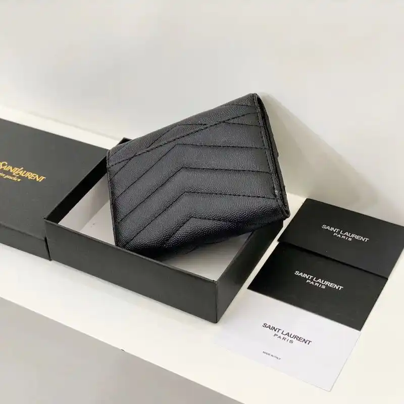 Cheap Saint Laurent Small Envelope Trifold Wallet In Grained Matelasse Leather Black