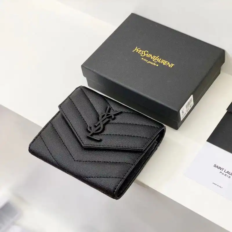 Cheap Saint Laurent Small Envelope Trifold Wallet In Grained Matelasse Leather Black