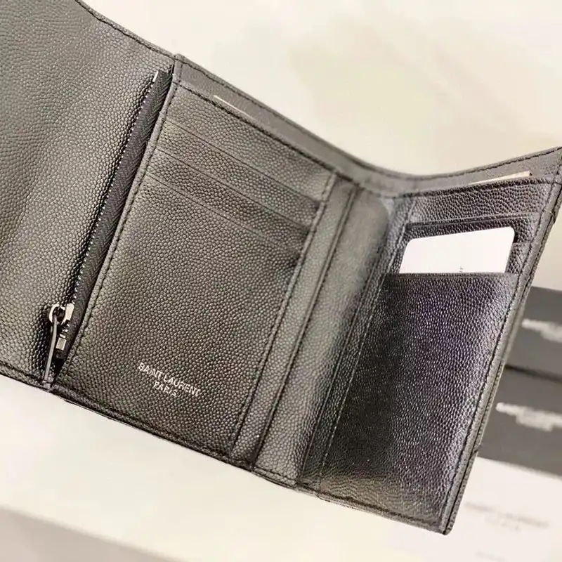 Cheap Saint Laurent Small Envelope Trifold Wallet In Grained Matelasse Leather Black