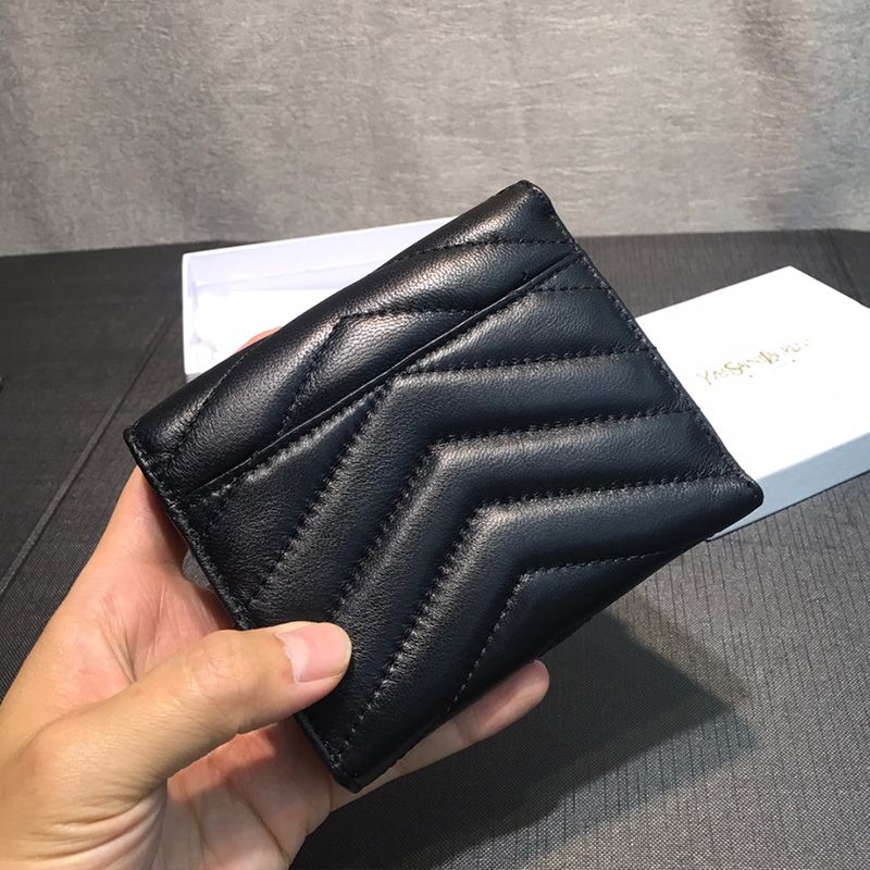 Saint Laurent Small Envelope Trifold Wallet In Matelasse Leather Black