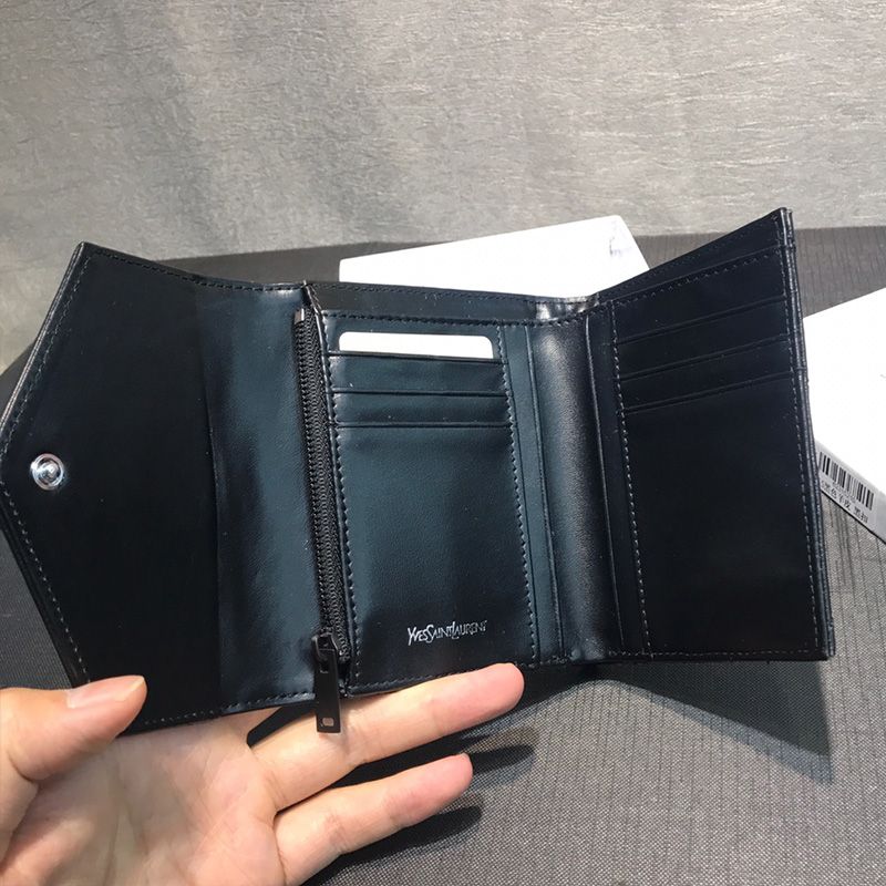 Saint Laurent Small Envelope Trifold Wallet In Matelasse Leather Black