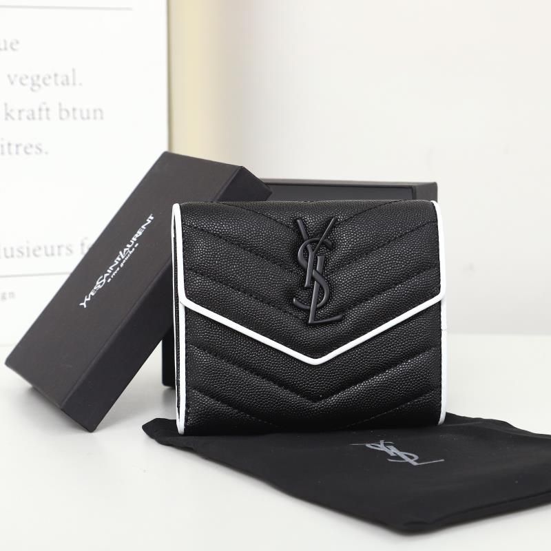 Saint Laurent Small Envelope Trifold Wallet In Mixed Grained Matelasse Leather Black White