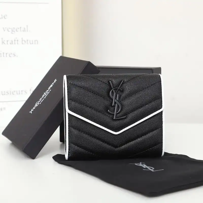 Saint Laurent Small Envelope Trifold Wallet In Mixed Grained Matelasse Leather Black White