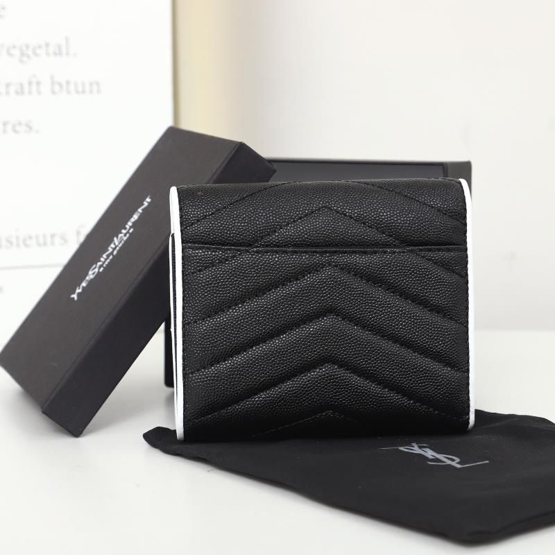 Saint Laurent Small Envelope Trifold Wallet In Mixed Grained Matelasse Leather Black White