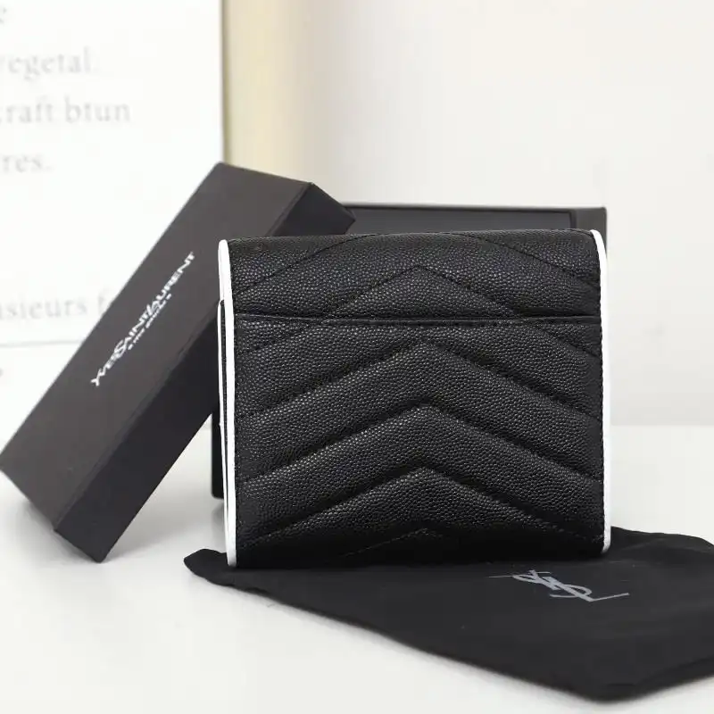 Cheap Saint Laurent Small Envelope Trifold Wallet In Mixed Grained Matelasse Leather Black White