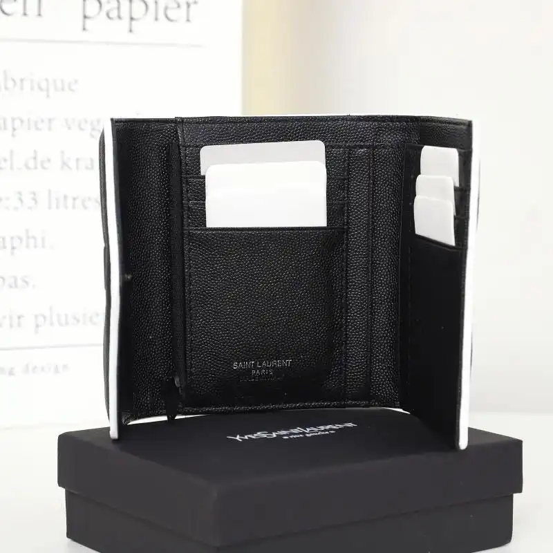 Cheap Saint Laurent Small Envelope Trifold Wallet In Mixed Grained Matelasse Leather Black White