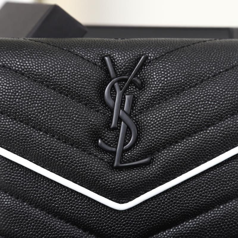 Saint Laurent Small Envelope Trifold Wallet In Mixed Grained Matelasse Leather Black White