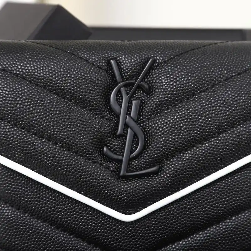 Cheap Saint Laurent Small Envelope Trifold Wallet In Mixed Grained Matelasse Leather Black White