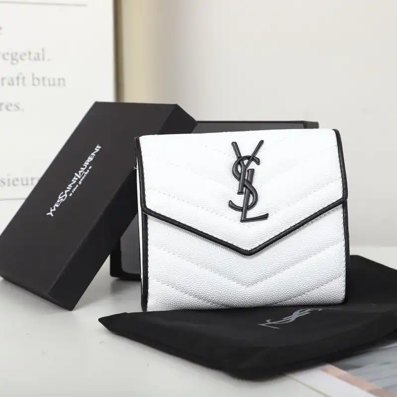 Saint Laurent Small Envelope Trifold Wallet In Mixed Grained Matelasse Leather White Black