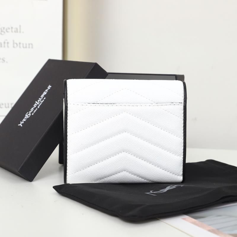 Saint Laurent Small Envelope Trifold Wallet In Mixed Grained Matelasse Leather White Black