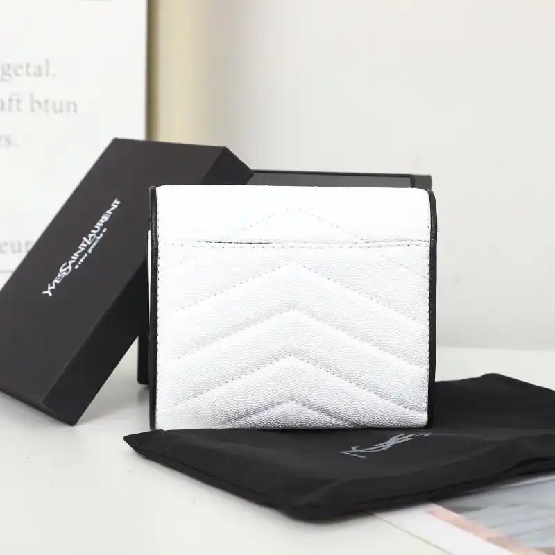 Cheap Saint Laurent Small Envelope Trifold Wallet In Mixed Grained Matelasse Leather White Black