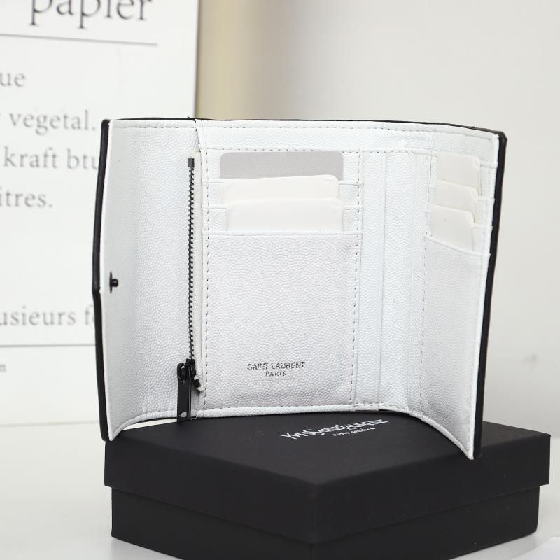 Saint Laurent Small Envelope Trifold Wallet In Mixed Grained Matelasse Leather White Black