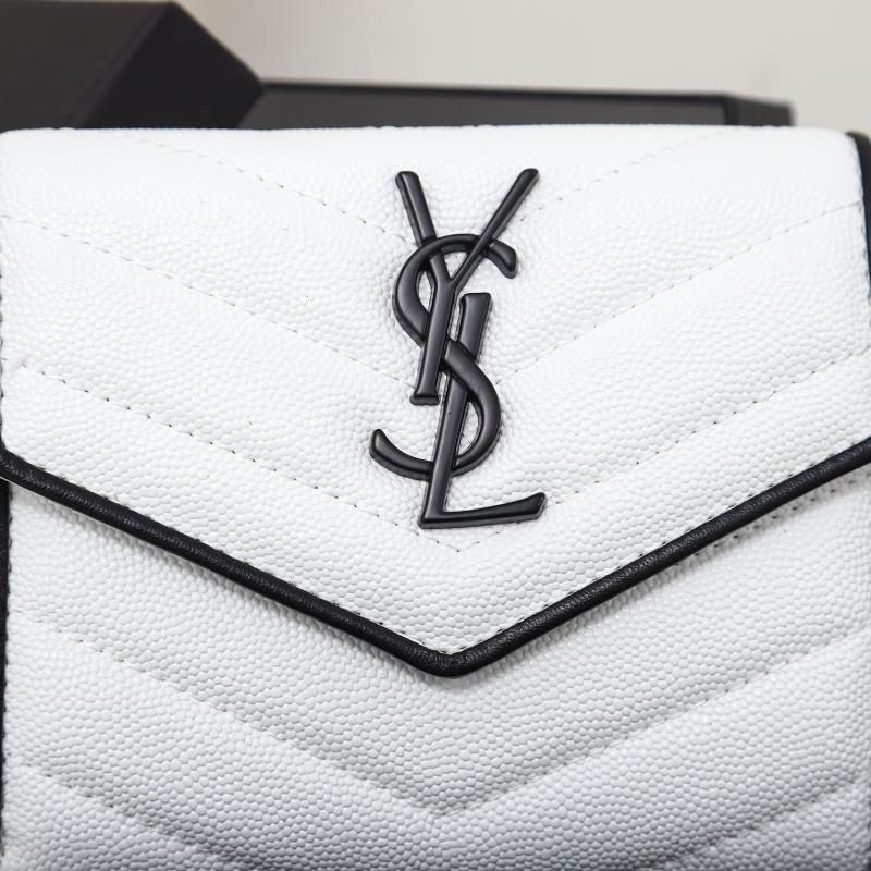 Saint Laurent Small Envelope Trifold Wallet In Mixed Grained Matelasse Leather White Black