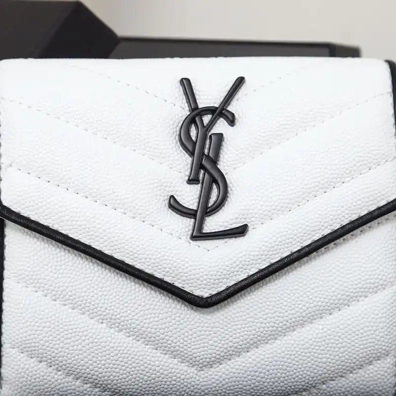 Cheap Saint Laurent Small Envelope Trifold Wallet In Mixed Grained Matelasse Leather White Black