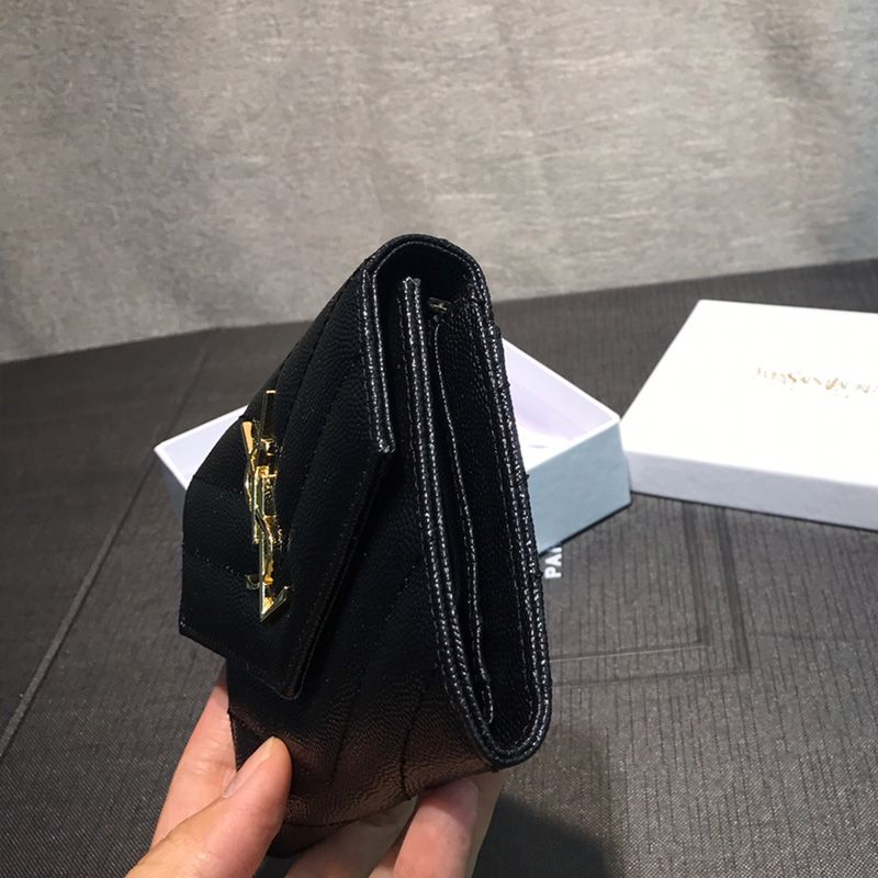 Saint Laurent Small Envelope Trifold Wallet In Grained Matelasse Leather Black Gold