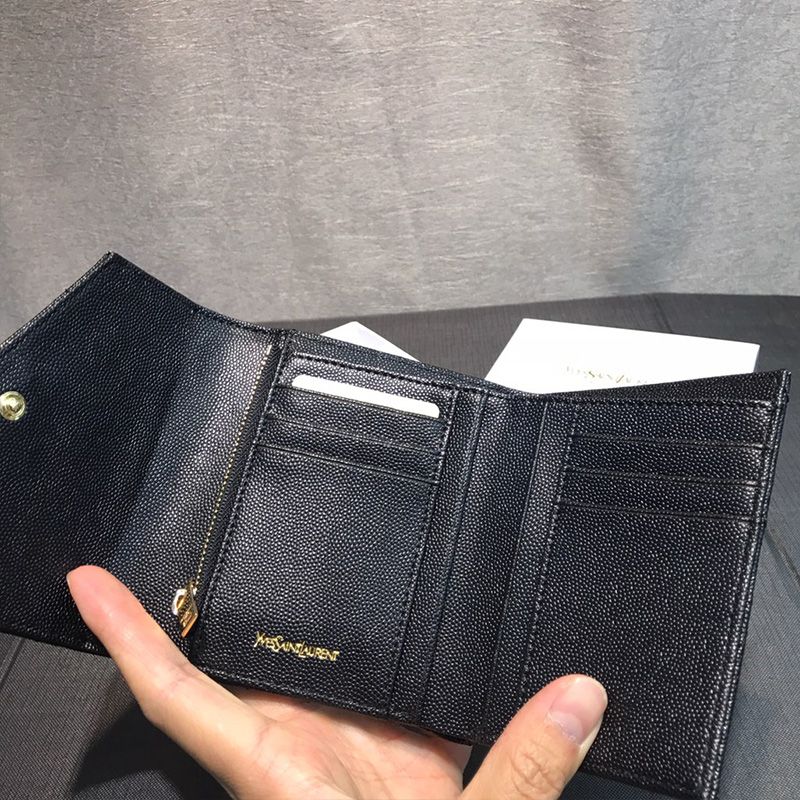 Saint Laurent Small Envelope Trifold Wallet In Grained Matelasse Leather Black Gold