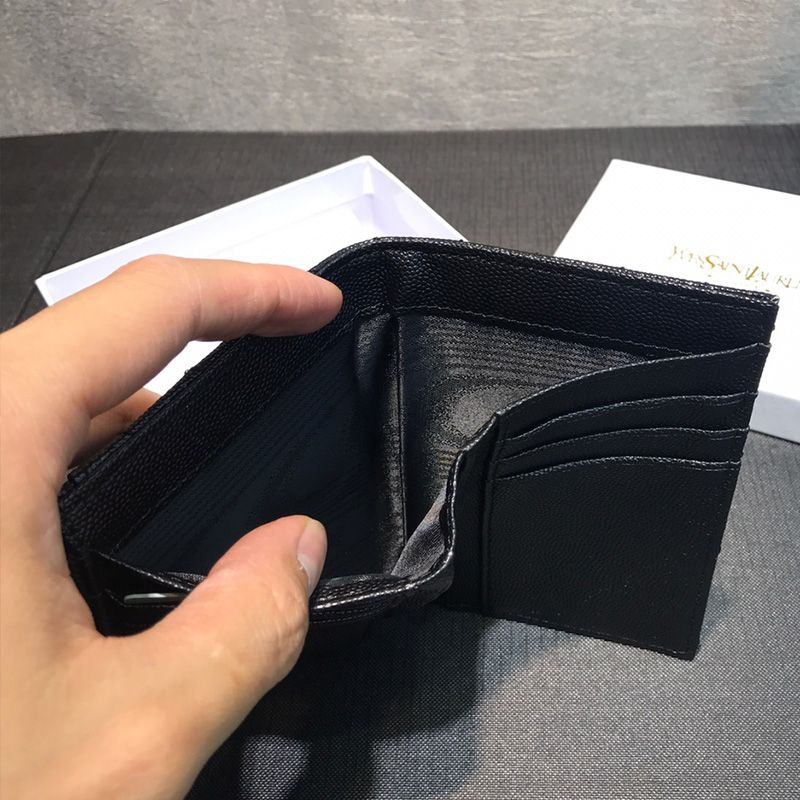 Saint Laurent Small Envelope Trifold Wallet In Grained Matelasse Leather Black Gold