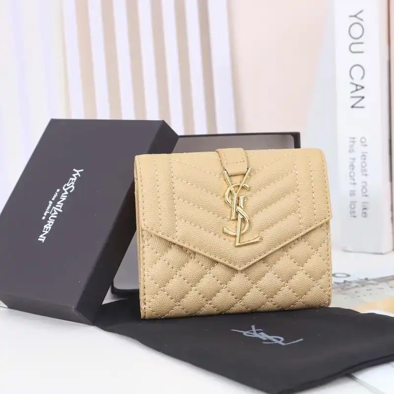 Saint Laurent Small Envelope Trifold Wallet In Mixed Grained Matelasse Leather Apricot Gold