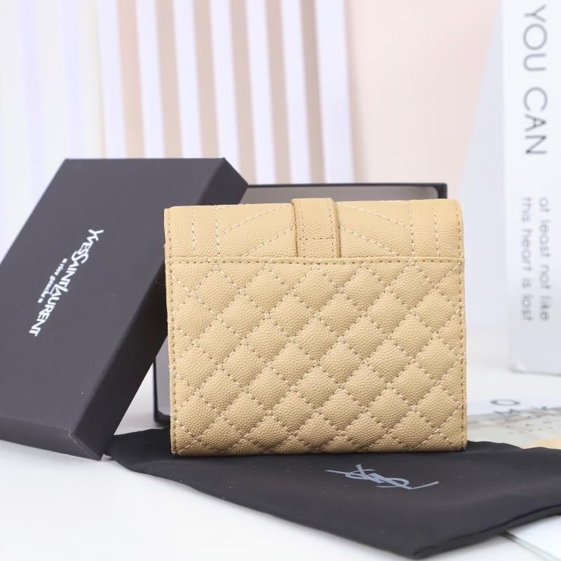 Saint Laurent Small Envelope Trifold Wallet In Mixed Grained Matelasse Leather Apricot Gold