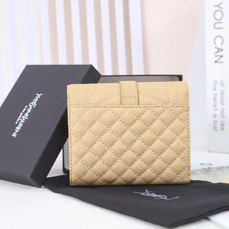 Cheap Saint Laurent Small Envelope Trifold Wallet In Mixed Grained Matelasse Leather Apricot Gold