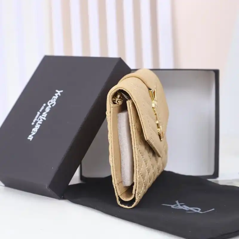 Cheap Saint Laurent Small Envelope Trifold Wallet In Mixed Grained Matelasse Leather Apricot Gold