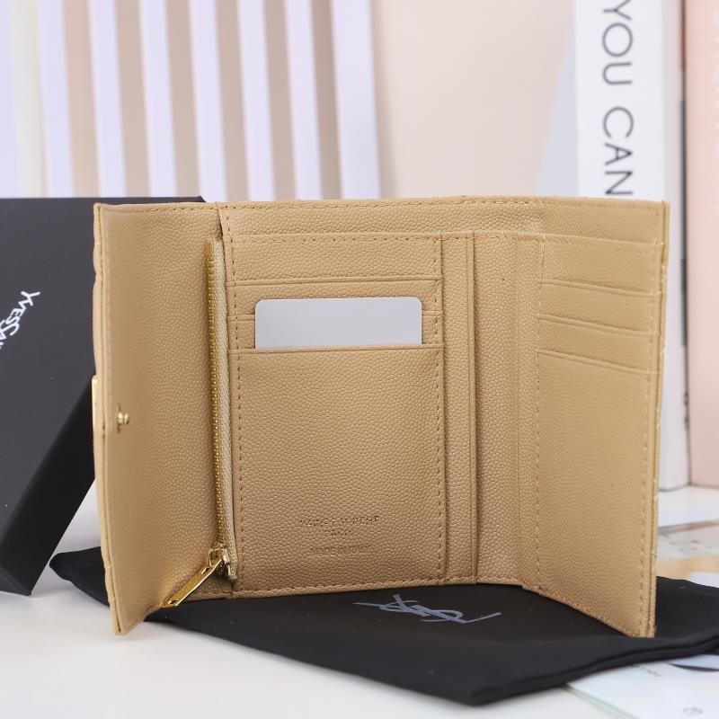 Saint Laurent Small Envelope Trifold Wallet In Mixed Grained Matelasse Leather Apricot Gold