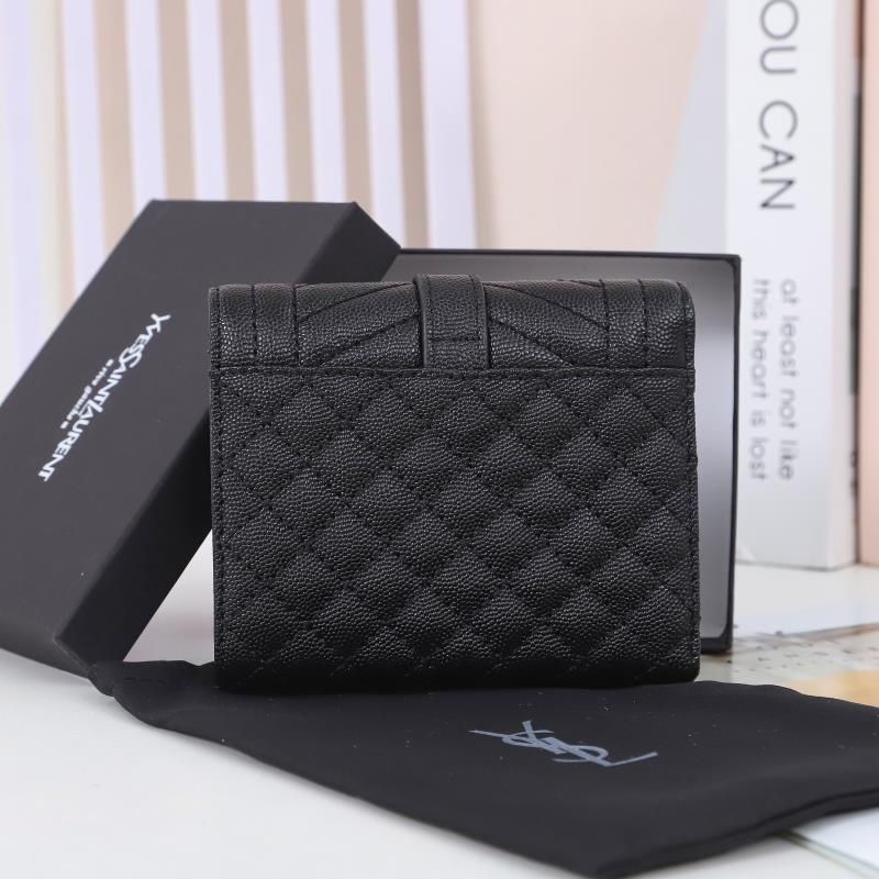 Saint Laurent Small Envelope Trifold Wallet In Mixed Grained Matelasse Leather Black Gold