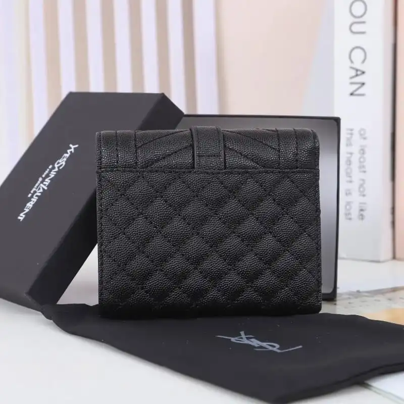 Cheap Saint Laurent Small Envelope Trifold Wallet In Mixed Grained Matelasse Leather Black Gold