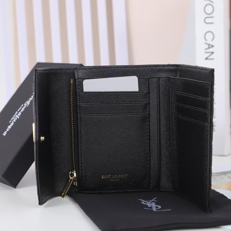 Saint Laurent Small Envelope Trifold Wallet In Mixed Grained Matelasse Leather Black Gold