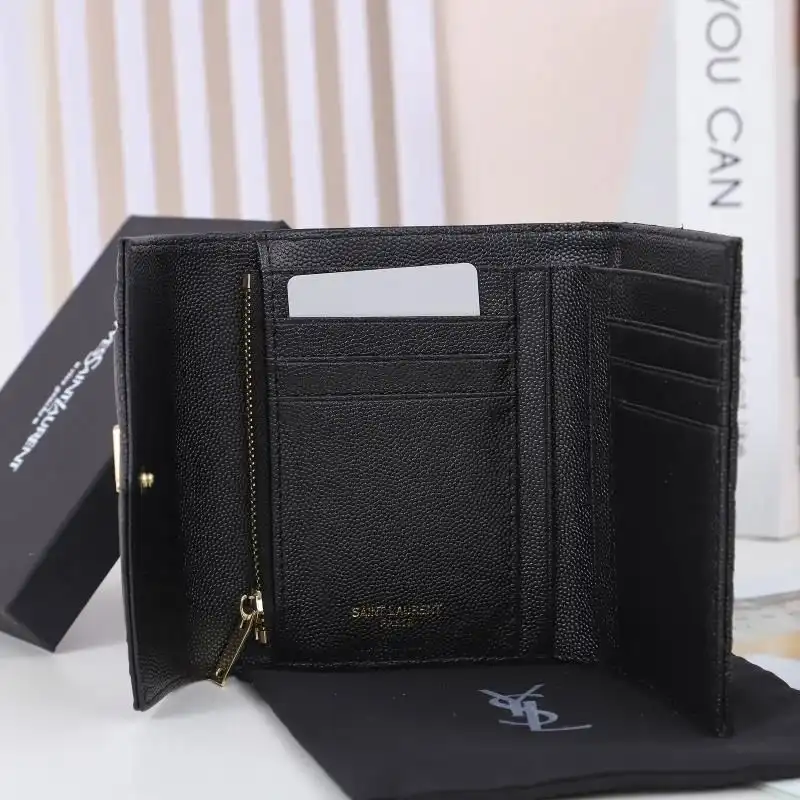 Cheap Saint Laurent Small Envelope Trifold Wallet In Mixed Grained Matelasse Leather Black Gold