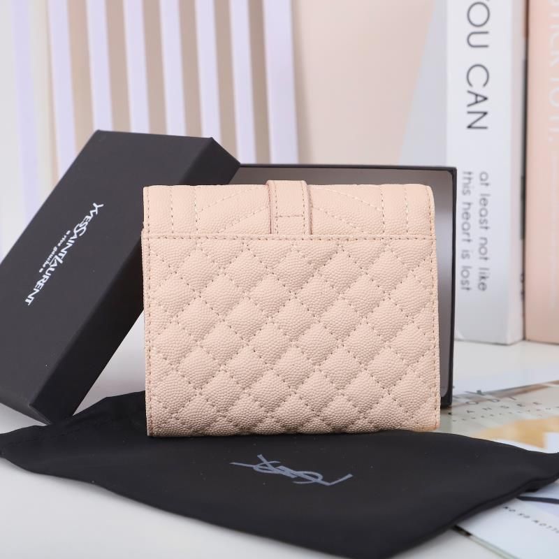 Saint Laurent Small Envelope Trifold Wallet In Mixed Grained Matelasse Leather Pink Gold