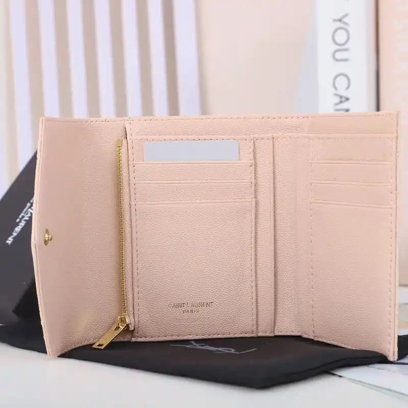 Cheap Saint Laurent Small Envelope Trifold Wallet In Mixed Grained Matelasse Leather Pink Gold